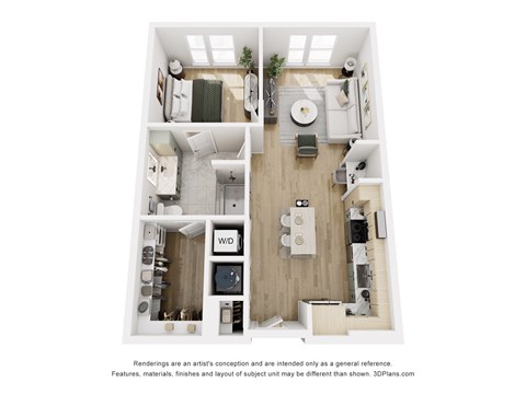 Floor plan for 1 bed, 1 bath, 769 sqft